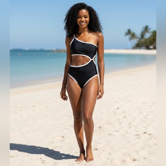 Aqua Couture Other - Elegant Black and White One-Shoulder Swimsuit